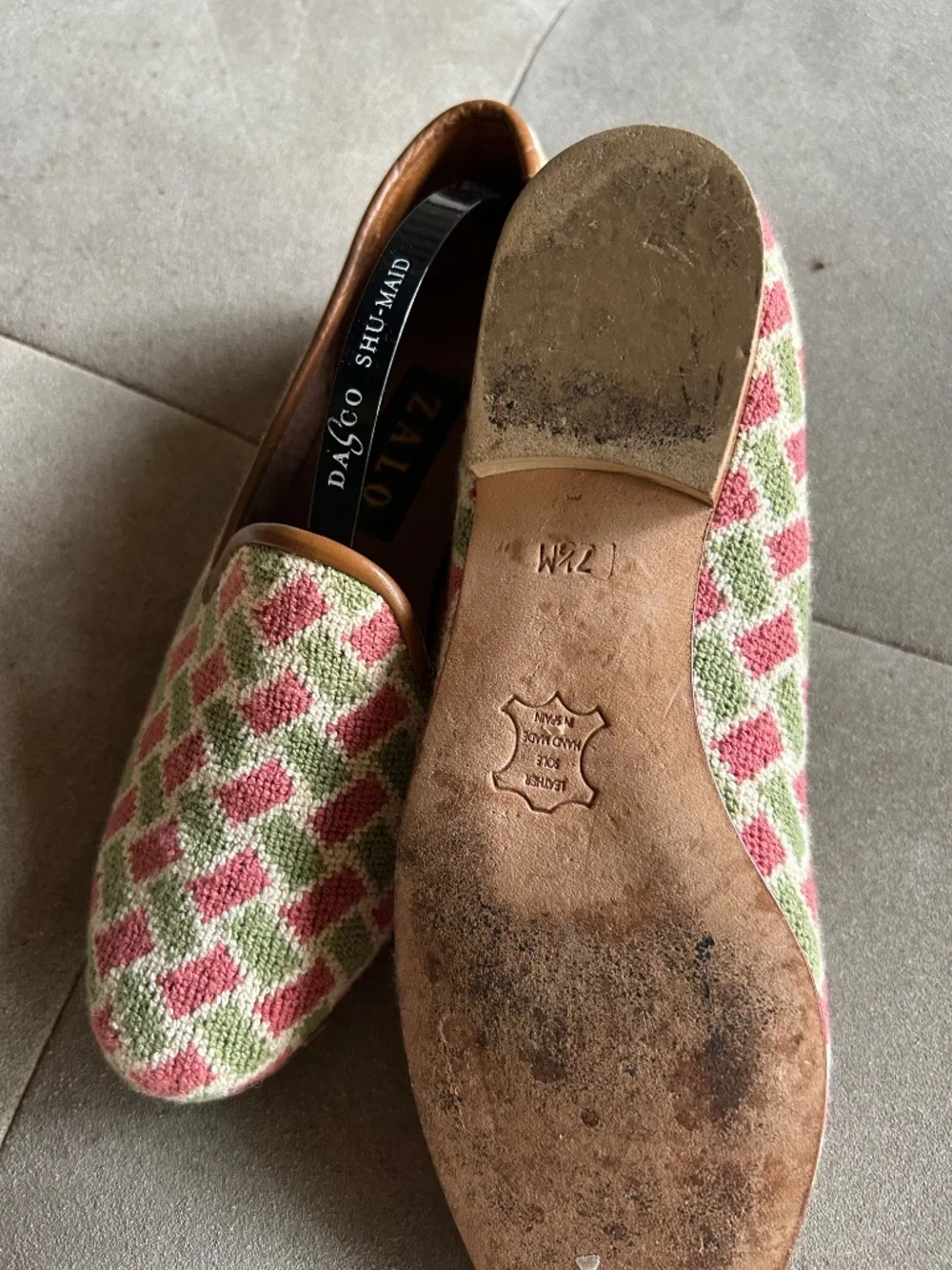 ZALO Women's Needlepoint Loafers with a pink and green diamond patten - Picture 2 of 2
